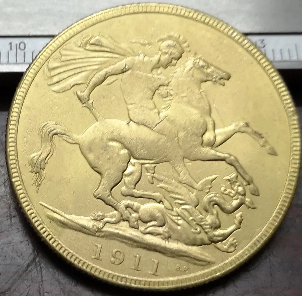 1911 Великобритания 5 фунтов-Джордж V .9999 копия монеты с покрытием из чистого золота