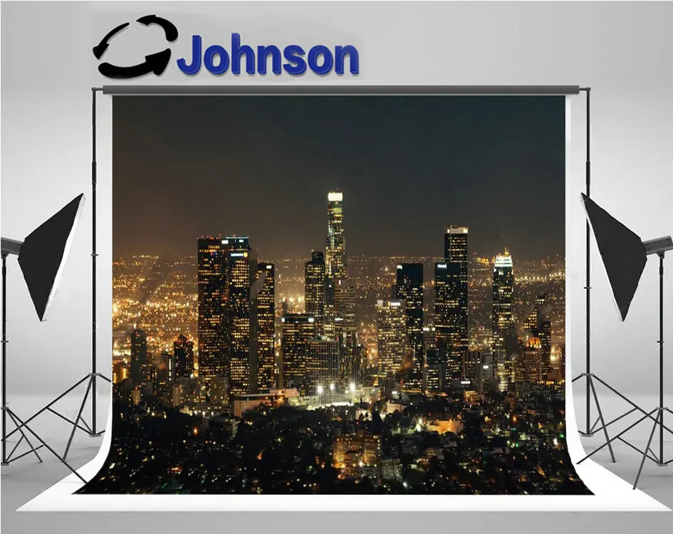 

Los Angeles city skyline Buildings Night photo studio background High quality Computer print wall backdrops