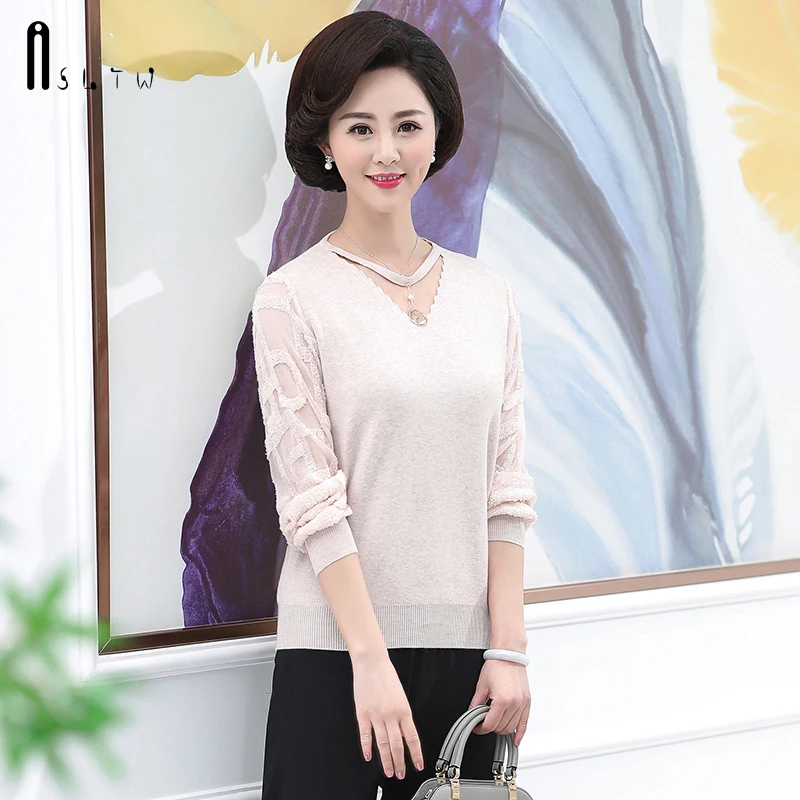 ASLTW Sweater Women New Fashion V Neck Female Sweaters Casual High Quality Pull Femme Long Sleeve Solid Jumper Women's | Женская