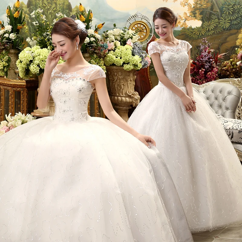 2017 new stock plus size women pregnant bridal gown wedding dress scoop ball gown cheap korea white romantic diamond lace xi2