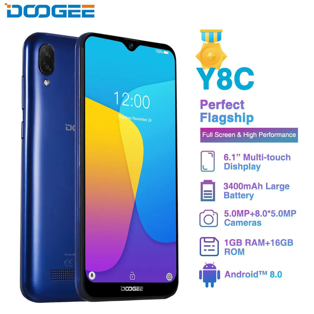 DOOGEE Y8C Android 8 1 6 дюймов 19:9 смартфон MTK6580 ГБ ОЗУ 16 Гб ПЗУ 3400 мАч две sim карты Мп + 5 экран