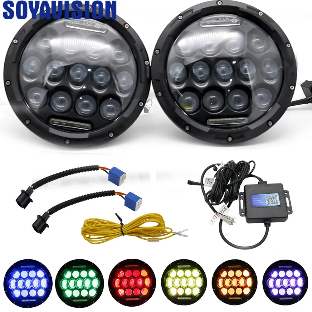 Горячие Продажа Новые 7 дюймов светодиодные фары для джипа Wrangler 5D цветная (RGB)