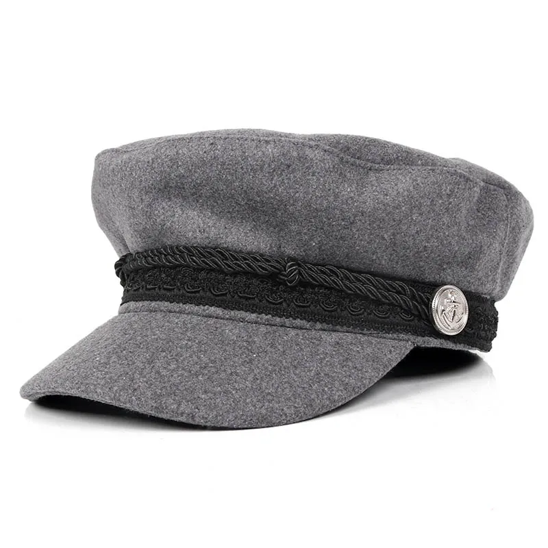 Осень газетные кепки Восьмиугольные шляпы для женщин Gorras mujer военные шапки-береты женские черные винтажные черные хлопковые шапки - Цвет: Серый
