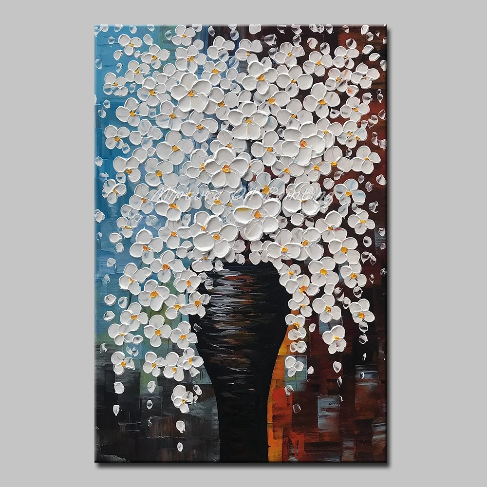 

Mintura Art For Living Room Home Decor Oil Paintings A Pot of White Flowers Art Hand-Painted Home Decoration Picture No Framed