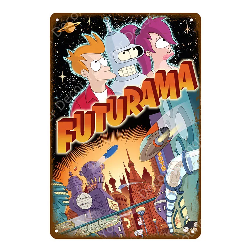 YD6289F Американский комикс ТВ серия Futurama металлические вывески настенные стикеры декор комнаты винтажная живопись декоративная табличка Ретро мультфильм плакат - Цвет: YD6289F