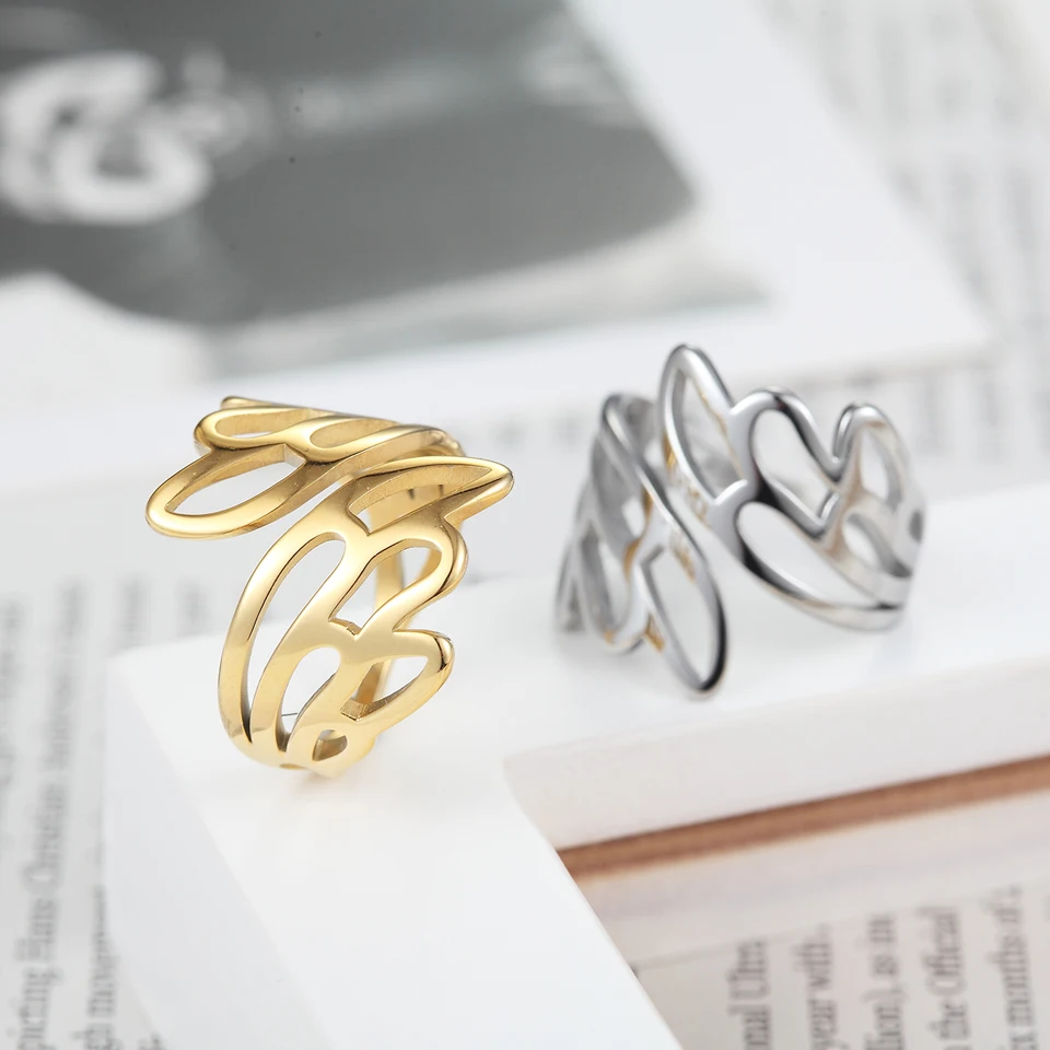 BORASI Gold Color Plant Style Rings For Women Stainless Steel Ring Party Fashion Female Jewelry Wedding Bands Wholesale Rings