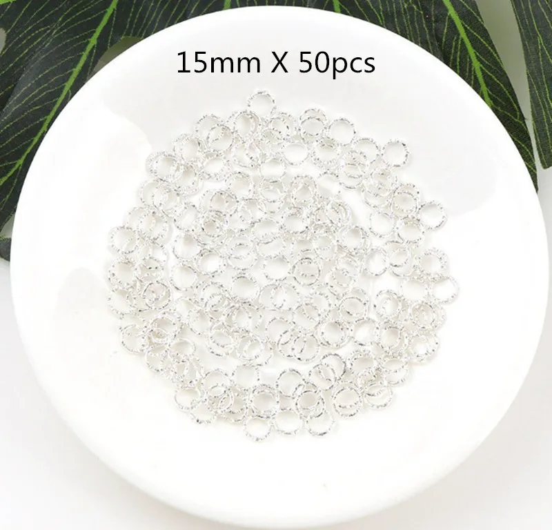 15mm Silver 100 шт., 8, 10, 12, 15, 18, 20 мм, скрученные круглые сливы, цветок, закрытые кольца, соединитель для самодельных шармов, бусины-разделители, фурнитура для ювелирных изделий - Цвет: 15mm Silver