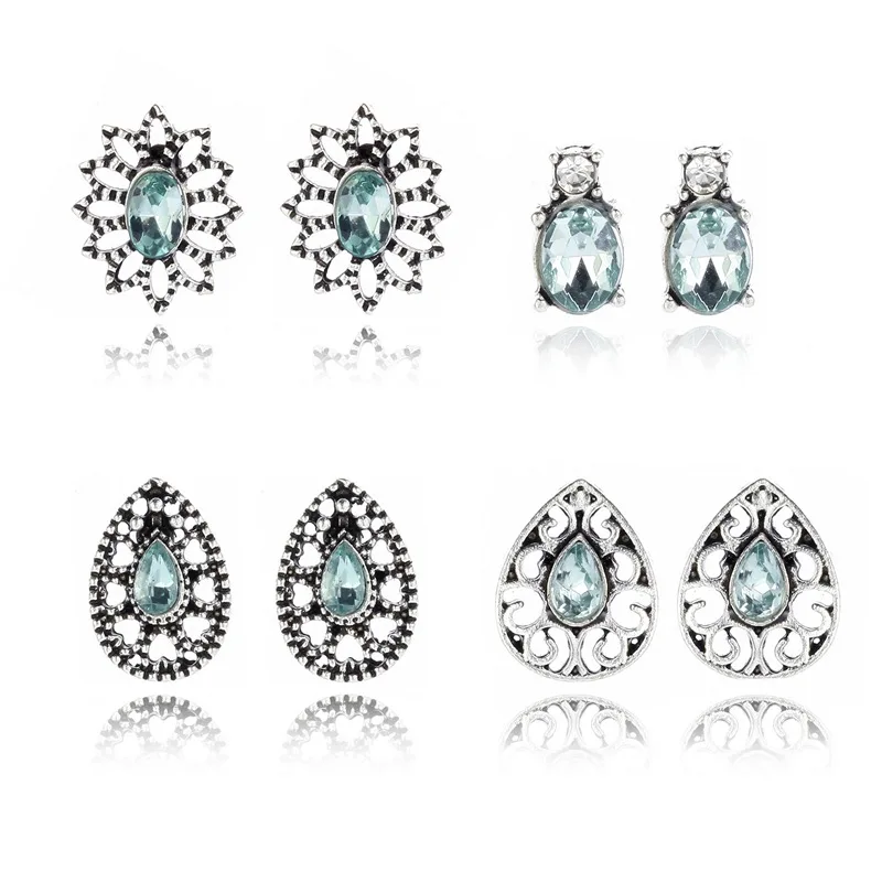 4 пары винтажный со стразами серьги-гвоздики набор модные ювелирные изделия