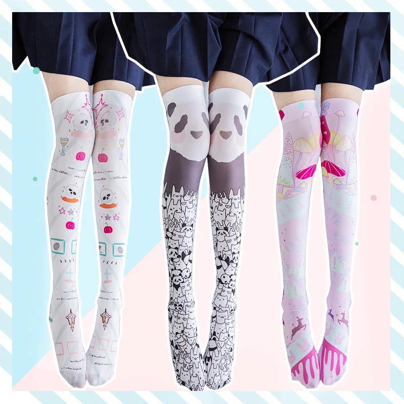 Harajuku/чулки для девочек в стиле Лолиты; женские бархатные длинные чулки с граффити; колготки выше колена для студенток; носки; купить бесплатно