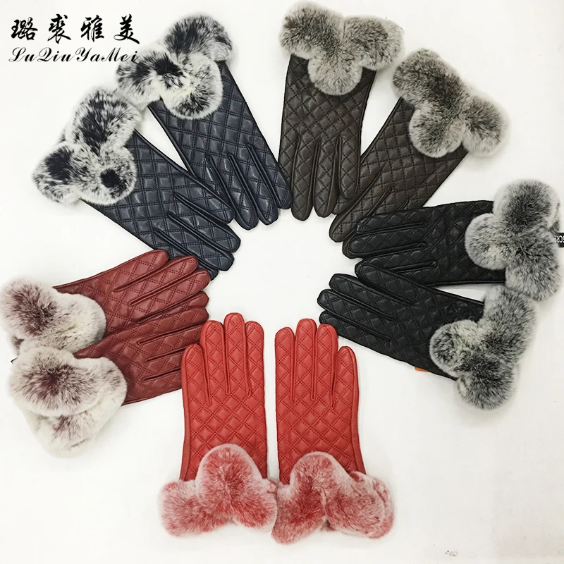 Перчатки женские из натуральной кожи для сенсорного экрана теплые настоящий мех