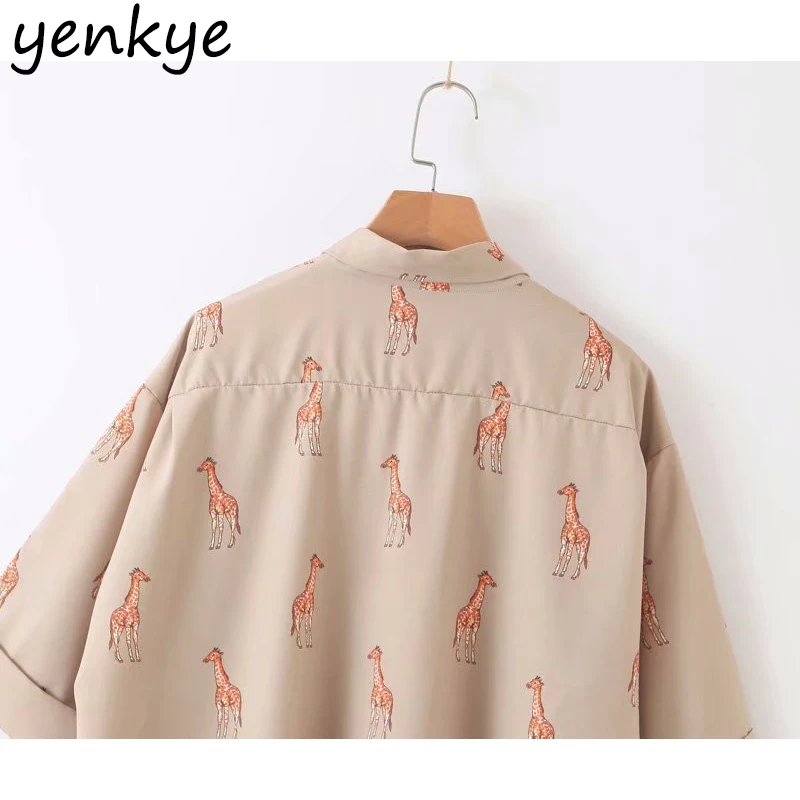 2019 женская летняя блузка с животным принтом рубашка коротким рукавом и