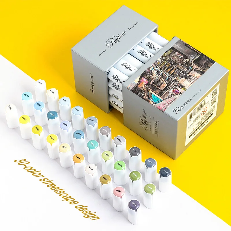 30-Street-design Marco Raffine 30/60/120 художественные маркеры с двойным наконечником на спиртовой основе для рисования манги, анимации, дизайна, эскизов - Цвет: 30-Street-design