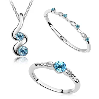 Женский ювелирный комплект из колье браслета и кольца|silver plated pendant necklaces|austria