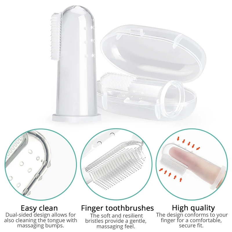 Детская зубная щетка на палец силиконовая для чистки языка прорезыватель