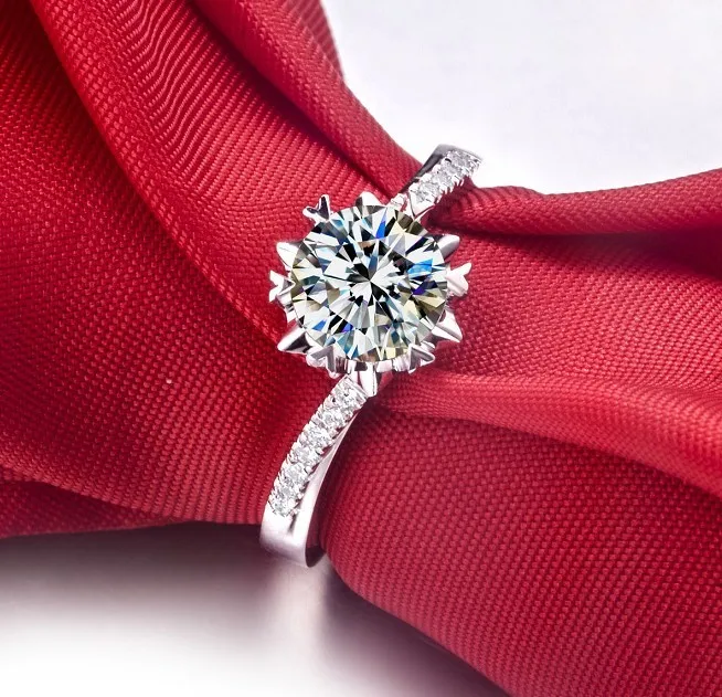 

1 Carat Snowflake Test Positive D Moissanite Diamond Ring Excellent Design Solid 18K White Gold Ring