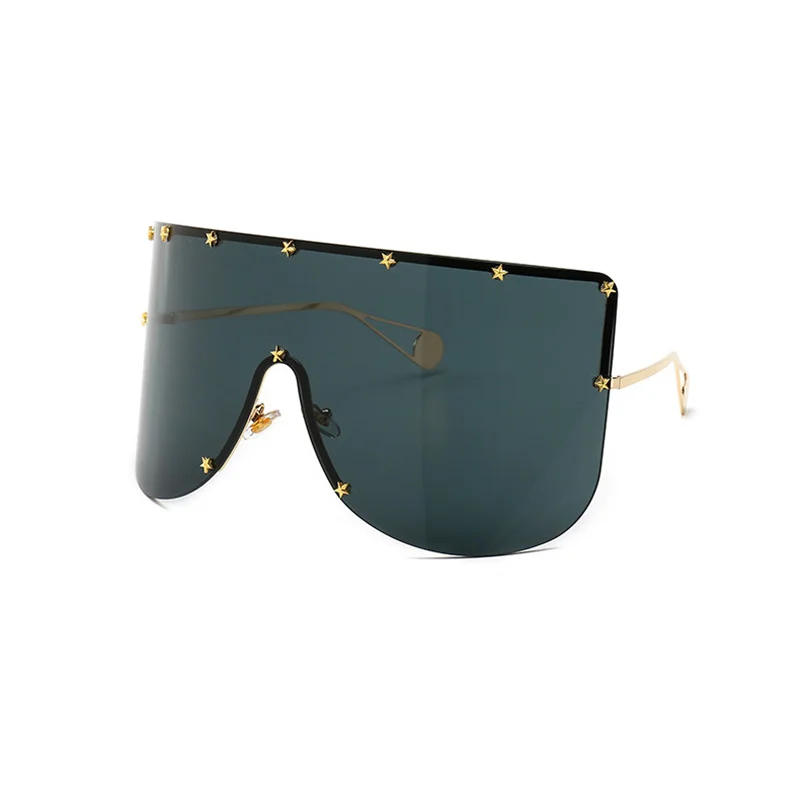 SHAUNA Oversize One Piece Cover men sunglasses steampunk Women Five-Points Star glasses punk Champagne Windproof Shades Men - Цвет линз: Grey