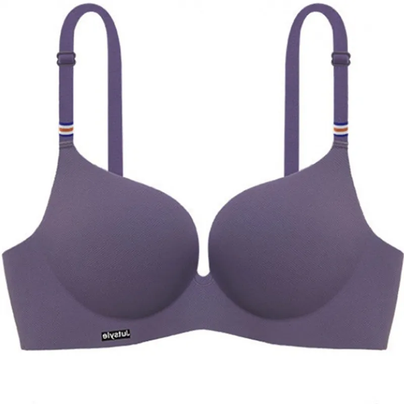 purple Новое сексуальное женское белье без стальных колец, бюстгальтер с толстой маленькой грудью, женское нижнее белье, французский простой однотонный бюстгальтер - Цвет: purple