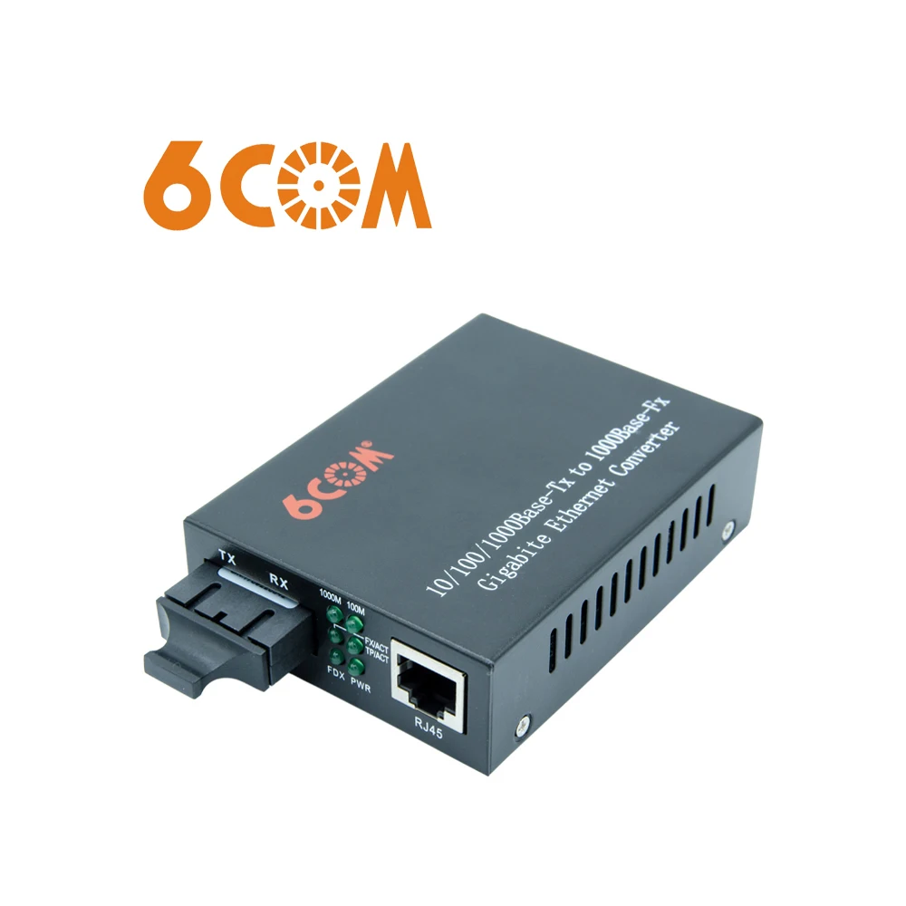 Медиаконвертер 6COM Gigabit Ethernet, 1,25 ГБ/сек. многомодовое SC волокно, 10/100/1000Base-TX до 1000Base-SX, до 550 м