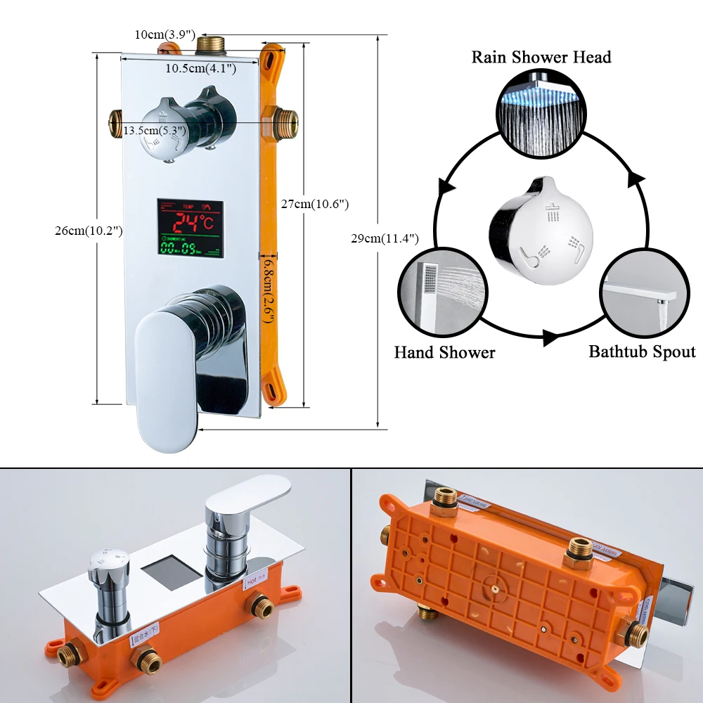 Настенный смеситель для душа Uythner с водопадом скрытой хромированной