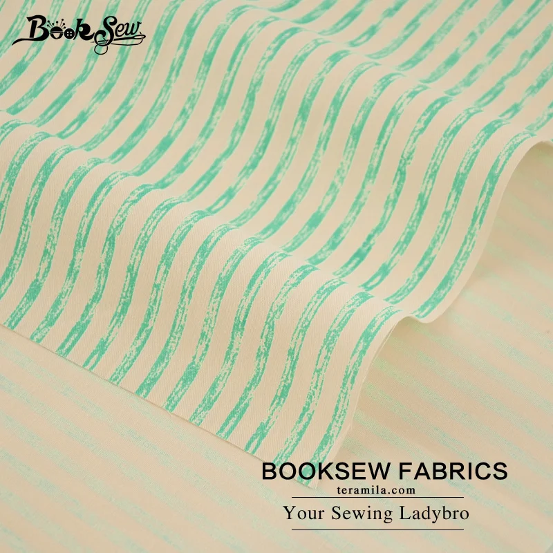 Хлопчатобумажная саржевая ткань Booksew с зелеными полосками мягкая стеганая для