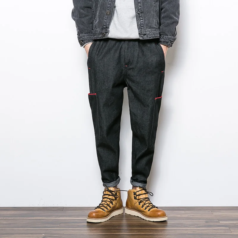 

M-XXL!!!! 2018 Aman Autu mn new arrival tooling red line large pocket trend street loose jeans elastic waist harem pants