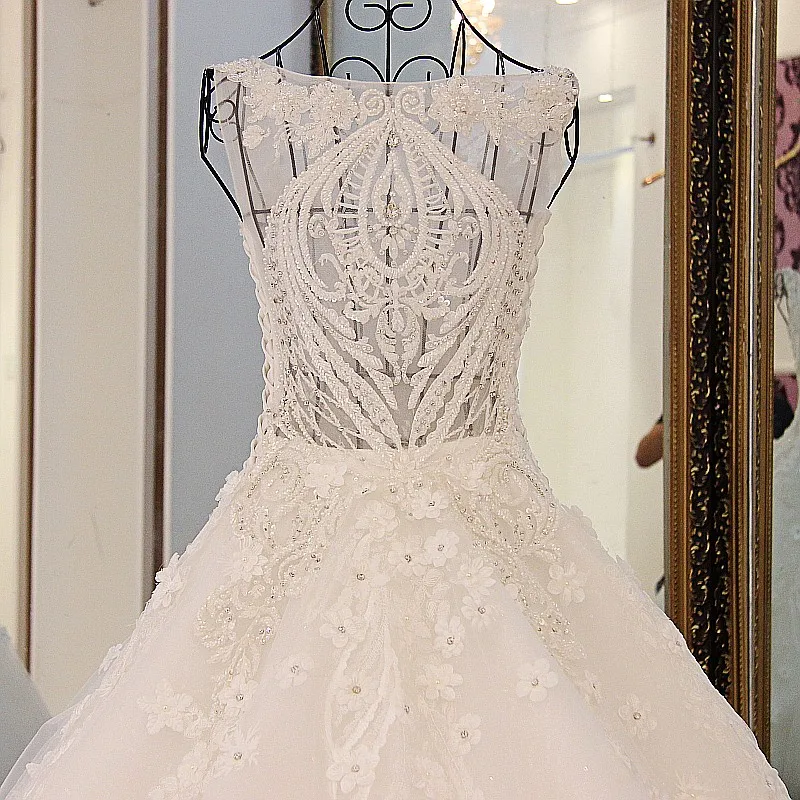 LS88702 Vestidos De Novia Beaded Crystal Wedding Dresses See through Gown Bridal Long Tail Robe Mariage 2016 | Свадьбы и торжества