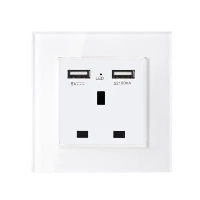 2 USB UK 1, 2, 3, 4 комплекта, 2 способа, белый, закаленное стекло, переключатель, светильник, настенный переключатель давления, светодиодный светильник s, Франция, Германия, розетка, бытовой USB - Цвет: 2 USB UK