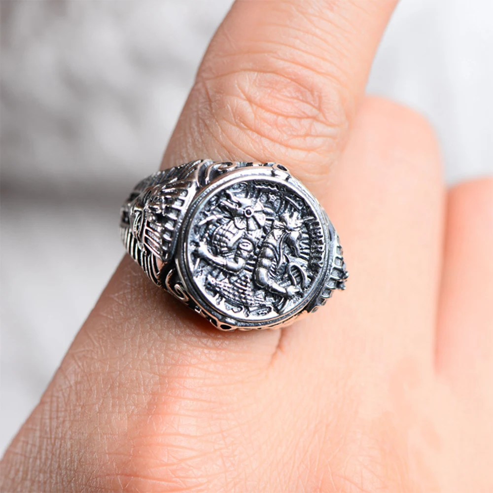 

MetJakt Ancient Egyptian Mythology Wolf God Anubis Rings Solid 925 Sterling Silver Open Ring for Men Vintage Thai Silver Jewelry