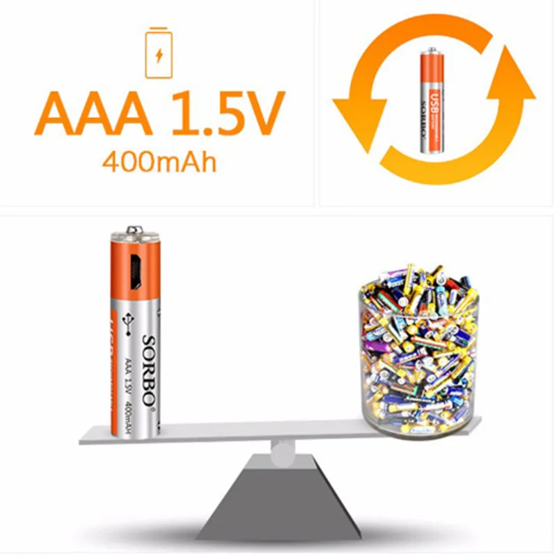 Горячая Распродажа 4 шт. аккумуляторная батарея Сорбо 1 5 В 400 мАч AAA Lipo с кабелем