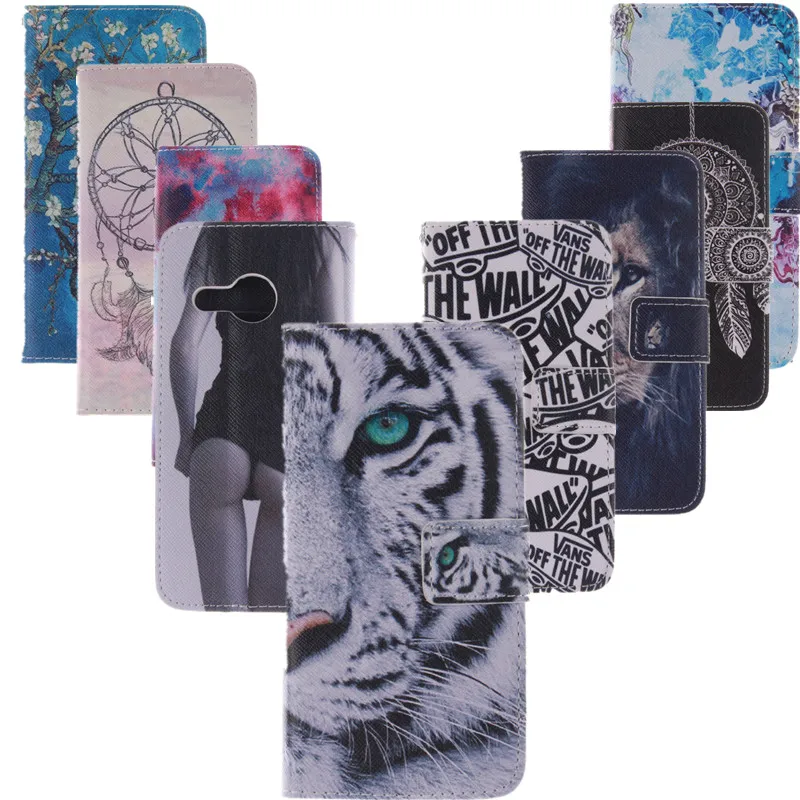 Чехол бумажник из искусственной кожи для HTC One 2 M8 Mini Beast & Woman подставка с
