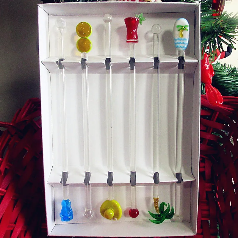 6 шт. винтажная стеклянная палочка с мордочкой для коктейлей многоцветная