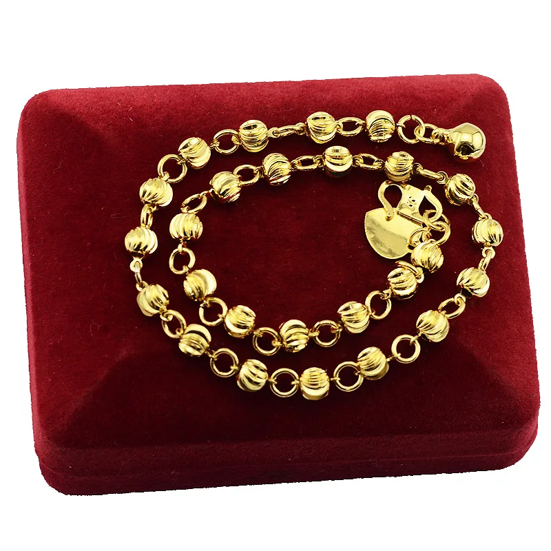 Женские браслеты золотого цвета с круглыми бусинами на щиколотке для ног 26 см