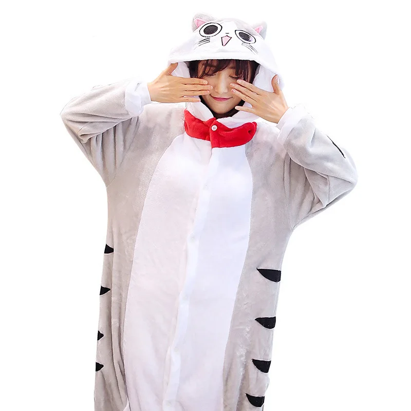 Cheese Cat 24 NEW Женщины Животных Кролик Пегас Панда Пижамы Зима Фланель С Капюшоном Мягкий Пижамы Косплей Взрослых Пижамы Комбинезоны Мужчины Женщины пижамный костюм домашняя одежда пижама женская - Цвет: Cheese Cat
