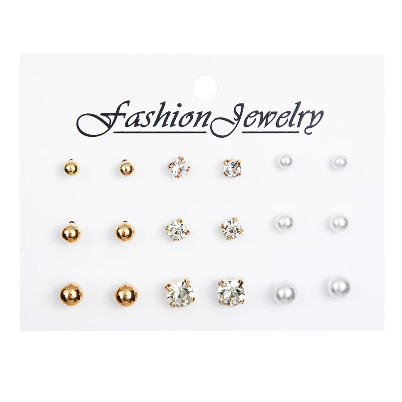2018 New Hot Sale Simple Style Earring Set Water Drill with Pearl Round Stud Earrings for Women Fashion Jewelry SP0488 | Украшения и