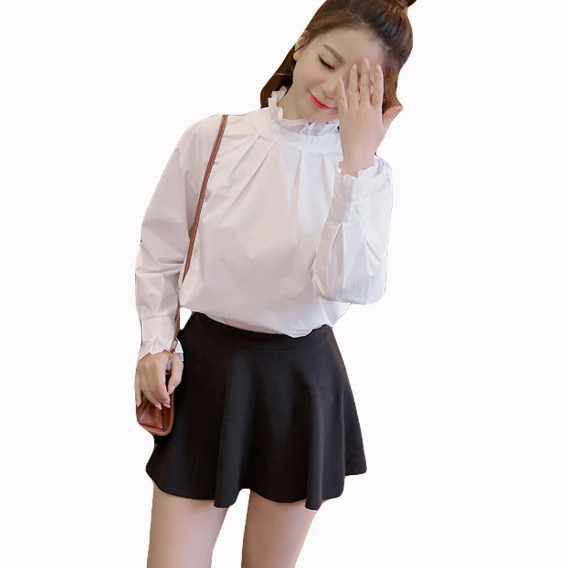 

2018 Women spring autumn shirts Korean version Long sleeves Loose temperament Wild Slim white Short paragraph shirt Female p100