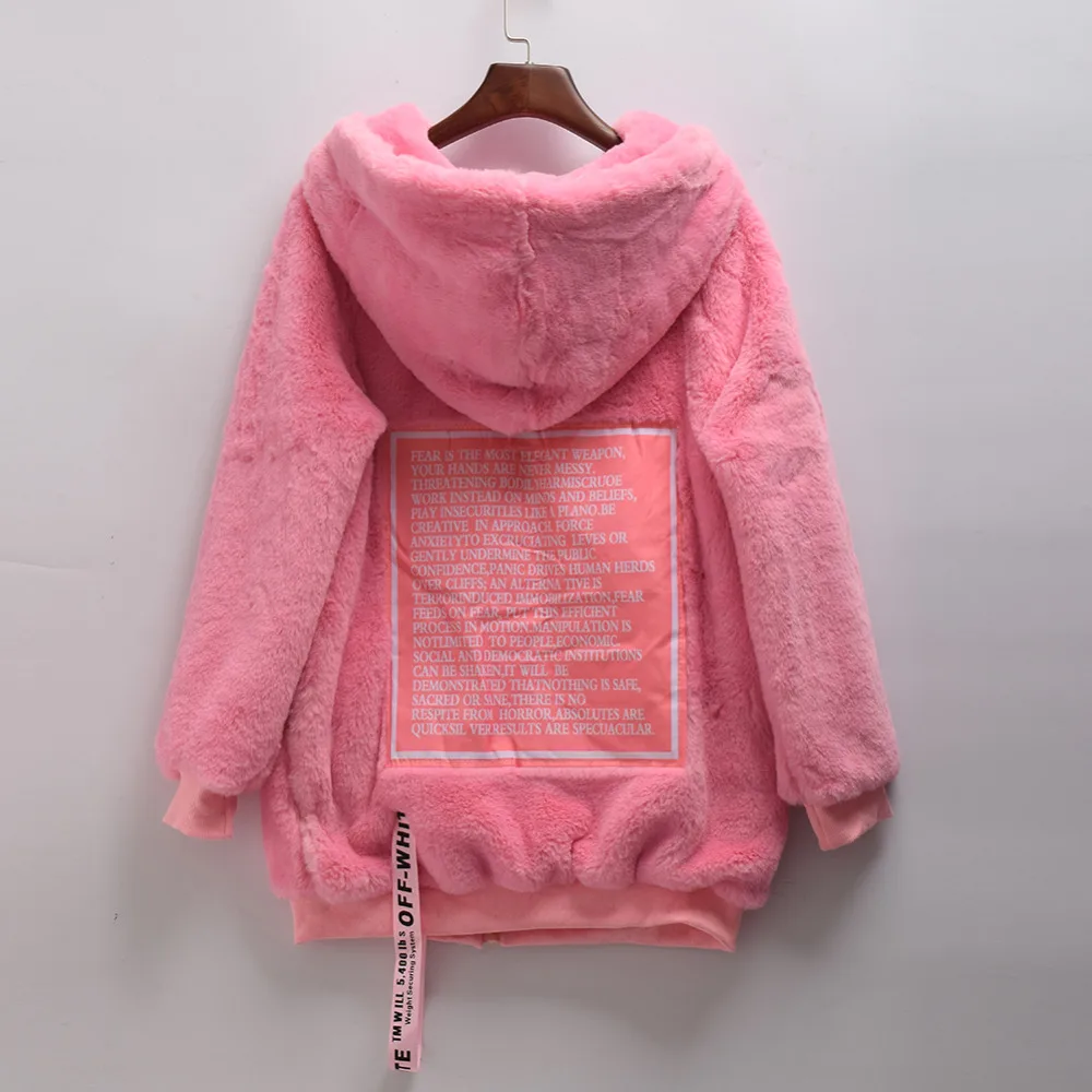 

Women Winter Harajuku Hooded Pink Fleece Coat Pink Warm Jacket Outwear
