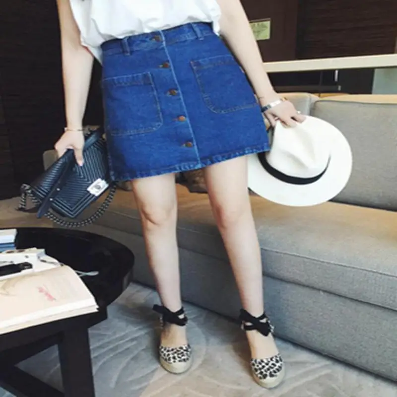 

2019 Summer New Arrival Denim Skirts Womens Korean Preppy Style Buttons Decorated Jeans Skirt Fashion Mini Skirt clothes
