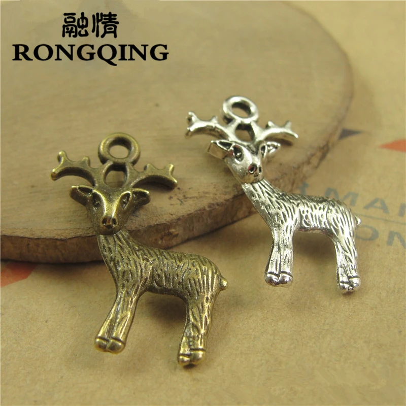 

RONGQING 100pcs/lot 29*17MM Antique Silver/Antique Bronze Moose Metal Charms Cute Deer Pendant Jewelry Crafts Wholesale