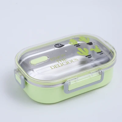 Green one layer CHANOVEL 304 Студенческая коробка для завтрака из нержавеющей стали для детей Экологичные контейнеры для хранения продуктов питания - Цвет: Green one layer