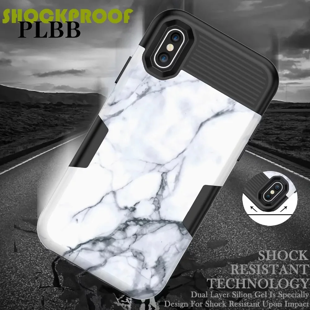 Трехслойный защитный чехол PLBB с мраморным камнем для iPhone X XR Xs Max 6 6s 7 8 Plus мягкий +