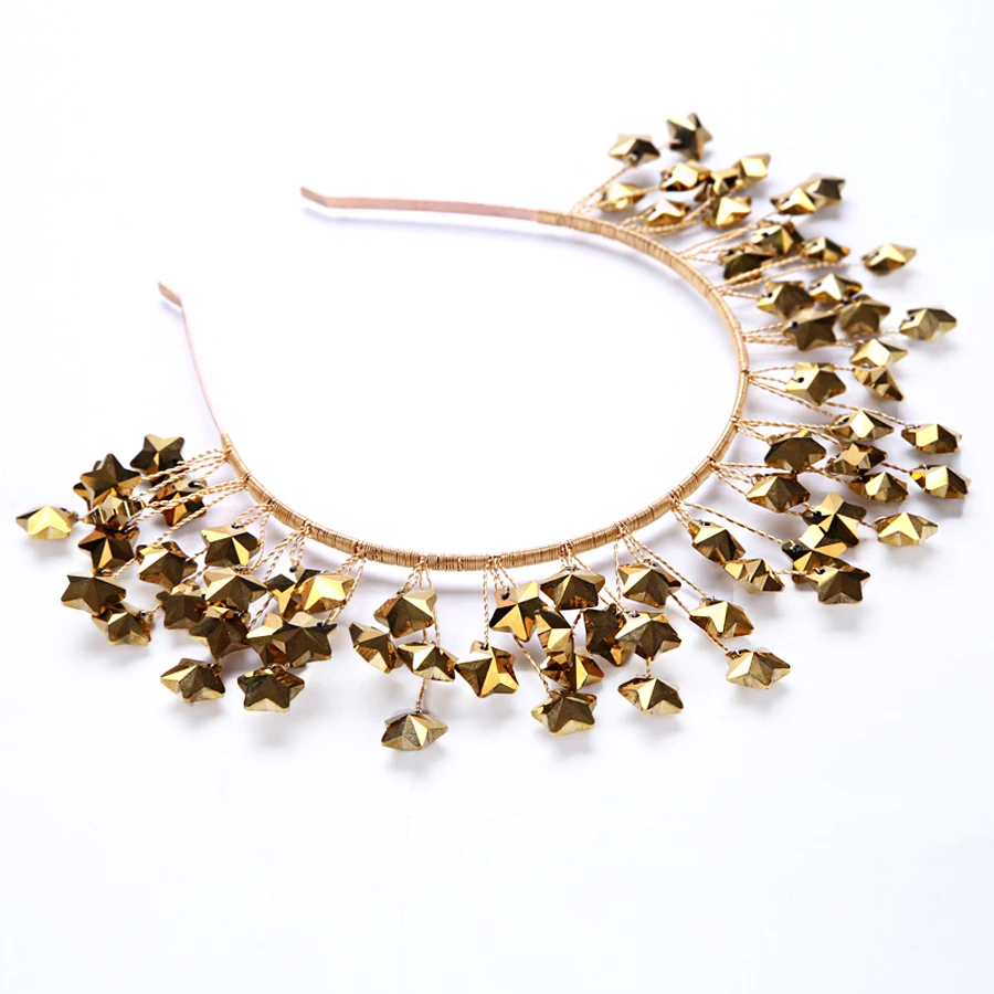 Модные повязки на голову со звездами для волос золотого цвета свадебные