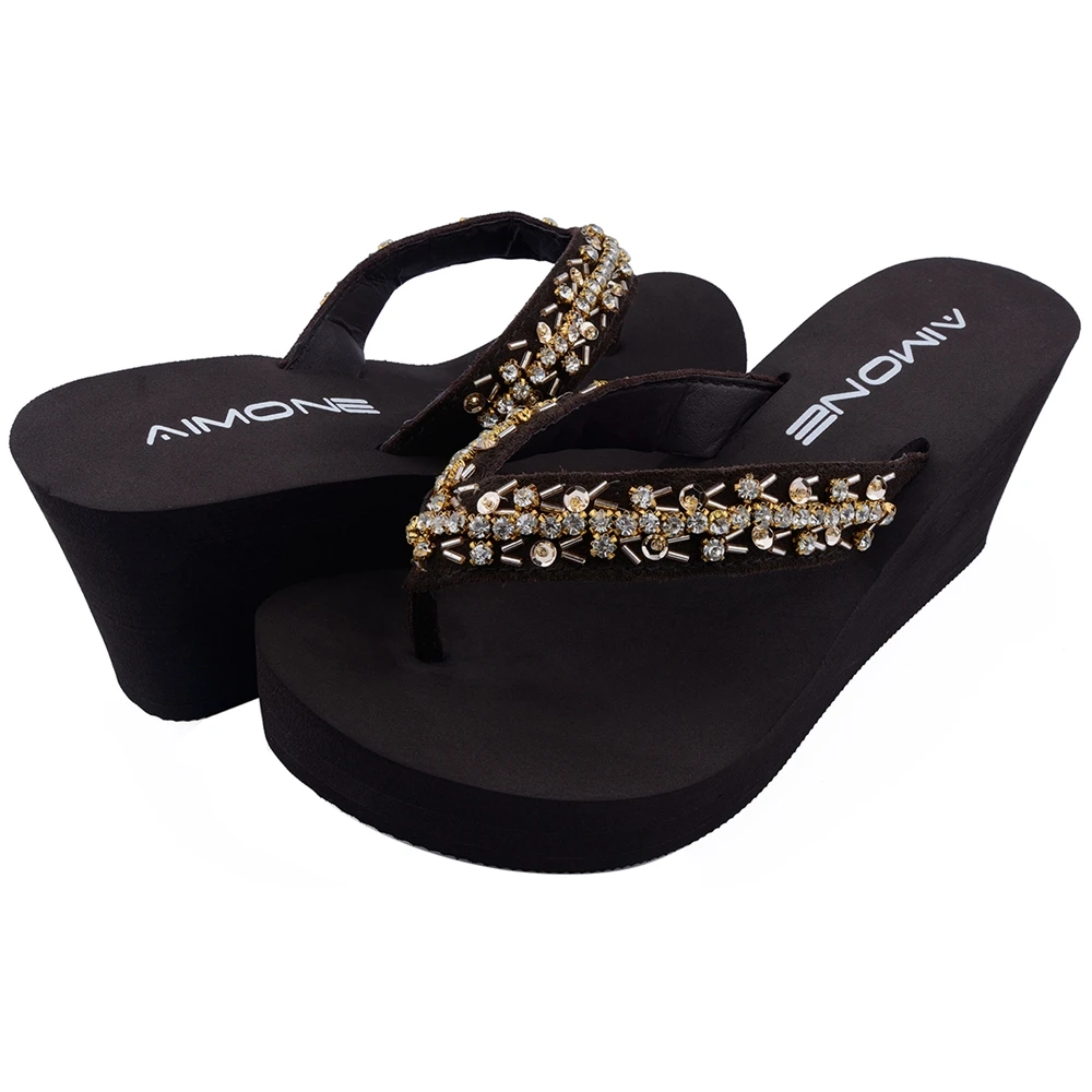 

AIMONE Women Flip Flops Women Stella Rhinestone Sandals Beach Slippers Shoes Summer Sandals Flip Flops Lady Wedges Shoes