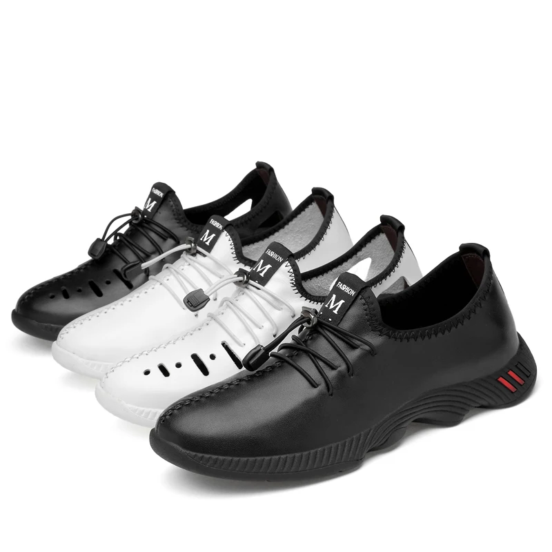 AKZ 100% Genuine Leather Man Loafers Men's casual shoes 2018 Spring Summer Light Air mesh outdoor walking Elastic band | Обувь
