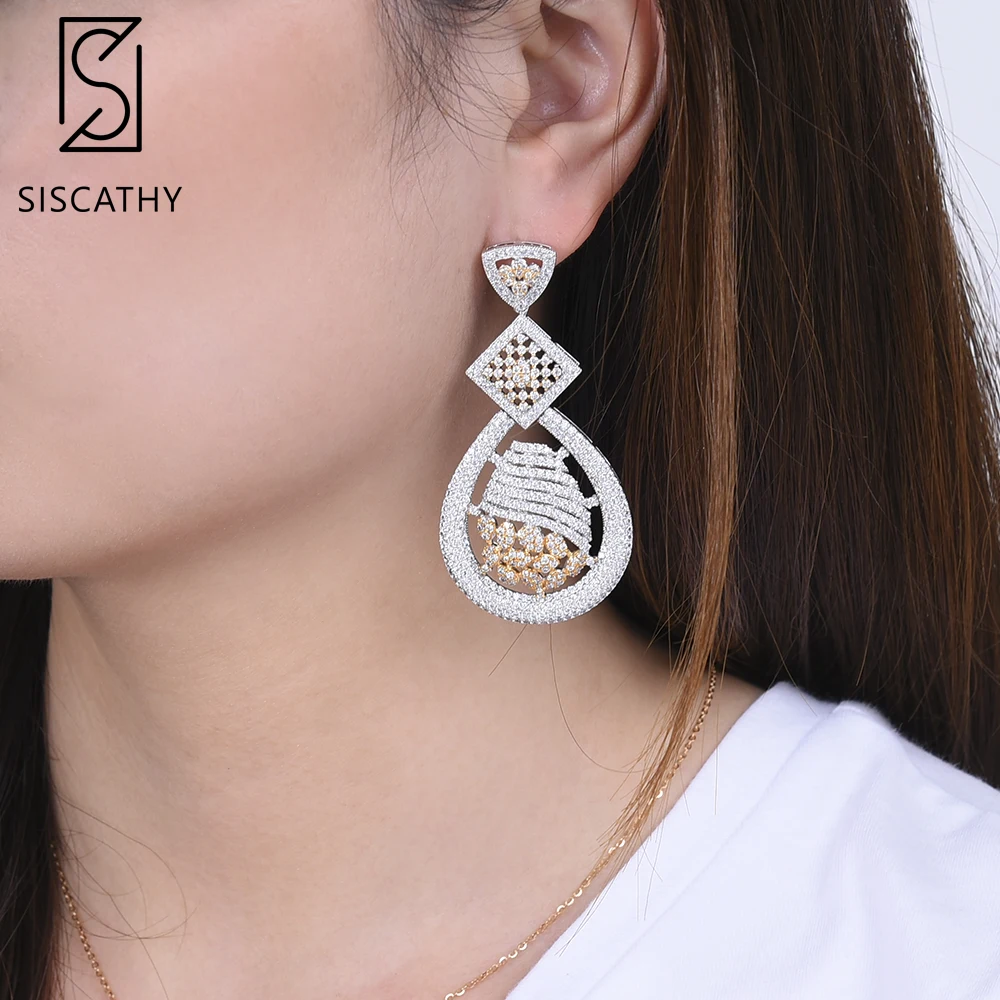 

SISCATHY Luxury Women Earrings Fashion Full Cubic Zirconia Wedding Jewelry Dangle Drop Earrings Fashion Jewelry 2019 New Design
