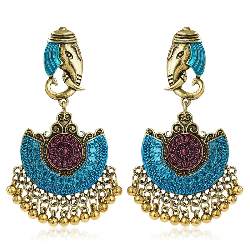 SHUANGR Индийские цыганские украшения Tribal Tassel Earring Elephant Dangle Drop Flower Ornate для женщин Boho Vintage Brincos.