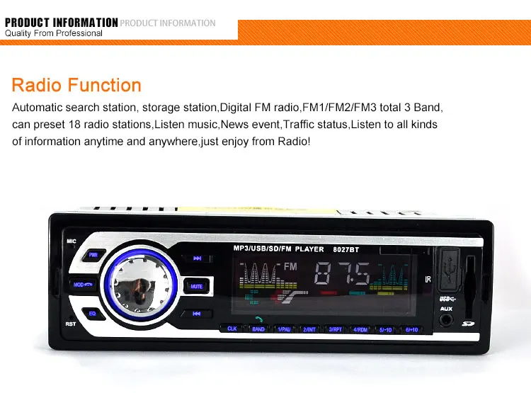 Kebidumei 2," 12 V 1Din Автомобильный MP3-плеер автомобильный радиоприемник FM Bluetooth музыкальный плеер SD карты флэш накопитель USB AUX микрофоном хэндс-фри вызовов