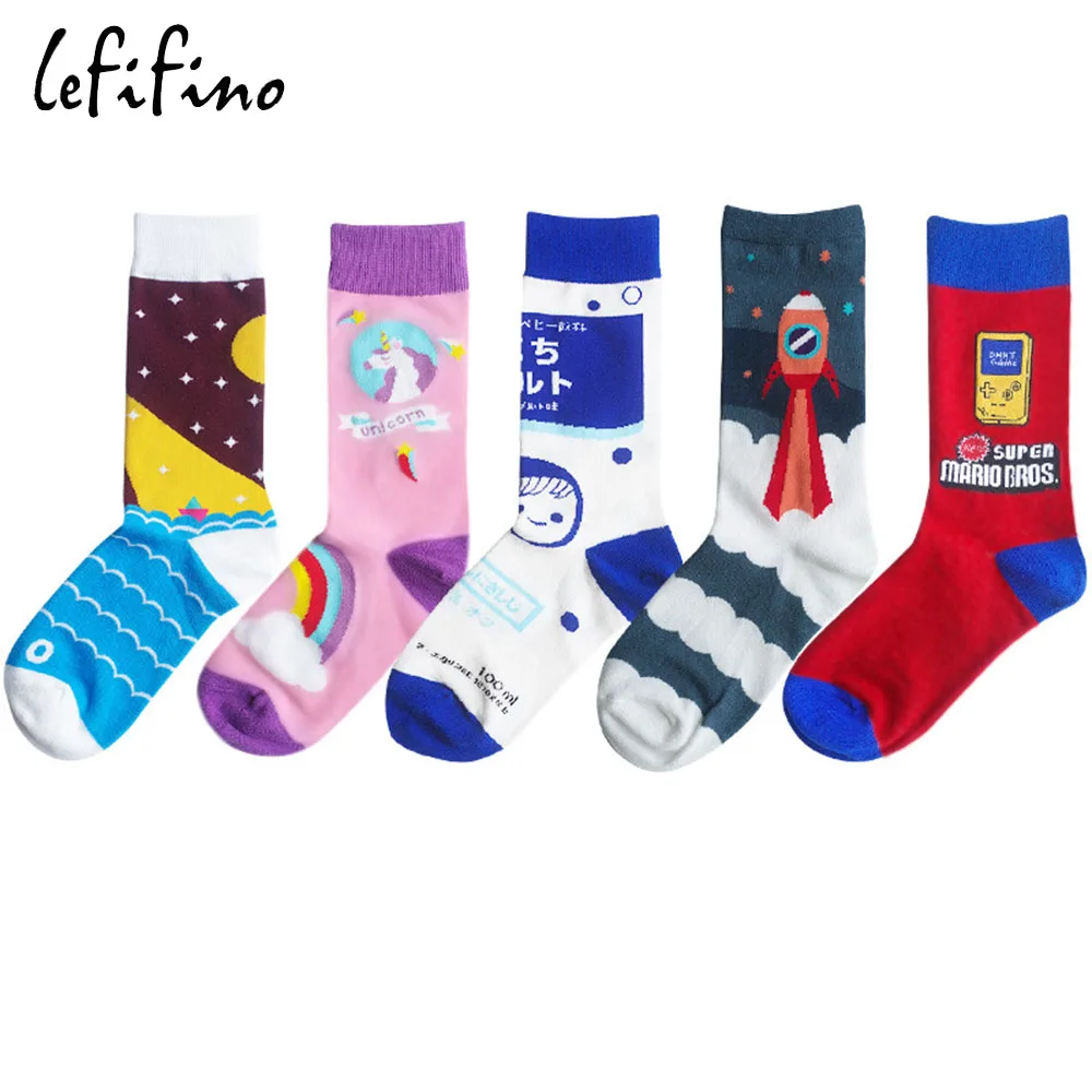 

men cotton colorful happy winter long crew socks rainbow unicorn pink space sock novelty milk game funny socks women red Ne77430
