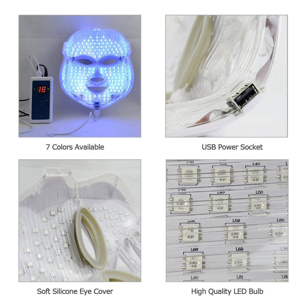 Фотонная маска для лица PDT Photon 7 цветов Электрический светодиодный массажер