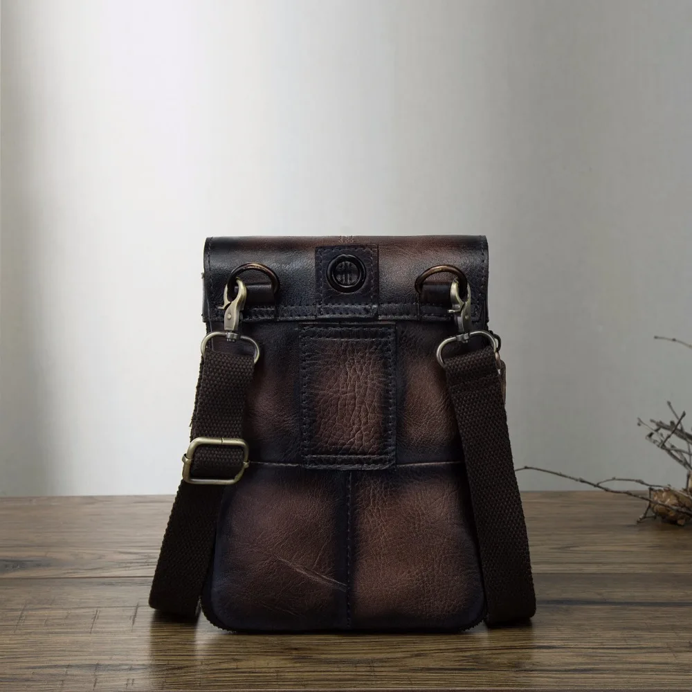 Qualty Leather men Casual Design Multifunction Messenger Cross body Shoulder Bag Travel Fashion Waist Belt Pack Bag 611-1-db