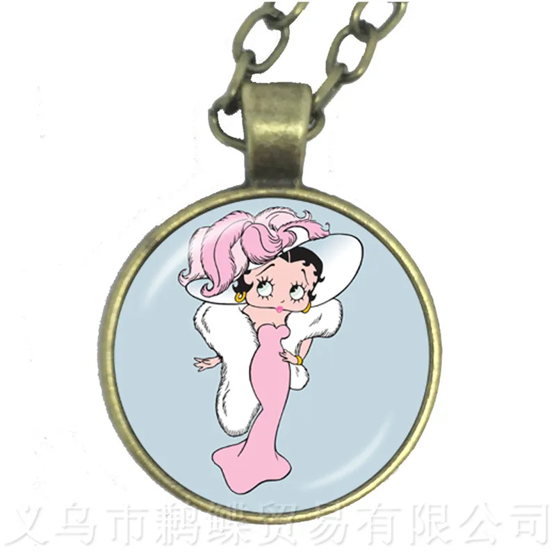 

Betty Boop Art Picture Pendant Necklace 25mm Round Glass Dome Cabochon Sweater Chain Best Gift For Betty Boop Funs